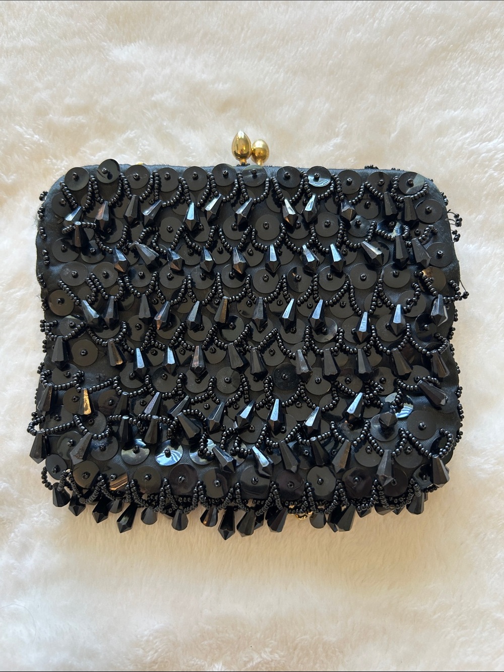 Vintage Black Dangling Beaded Sequin Evening Clutch
